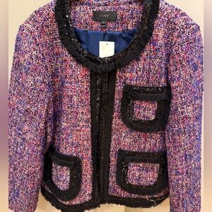 J CREW LADY TWEED holiday fringe & sparkle jacket size 16 NWT rare find!